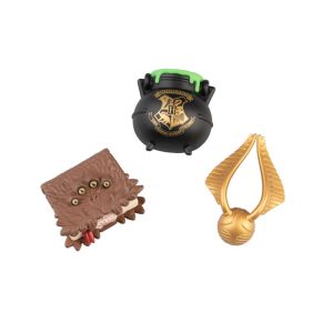 Set de 3 imanes Harry Potter: Caldero, Snitch Dorada, Libro de los Monstruos